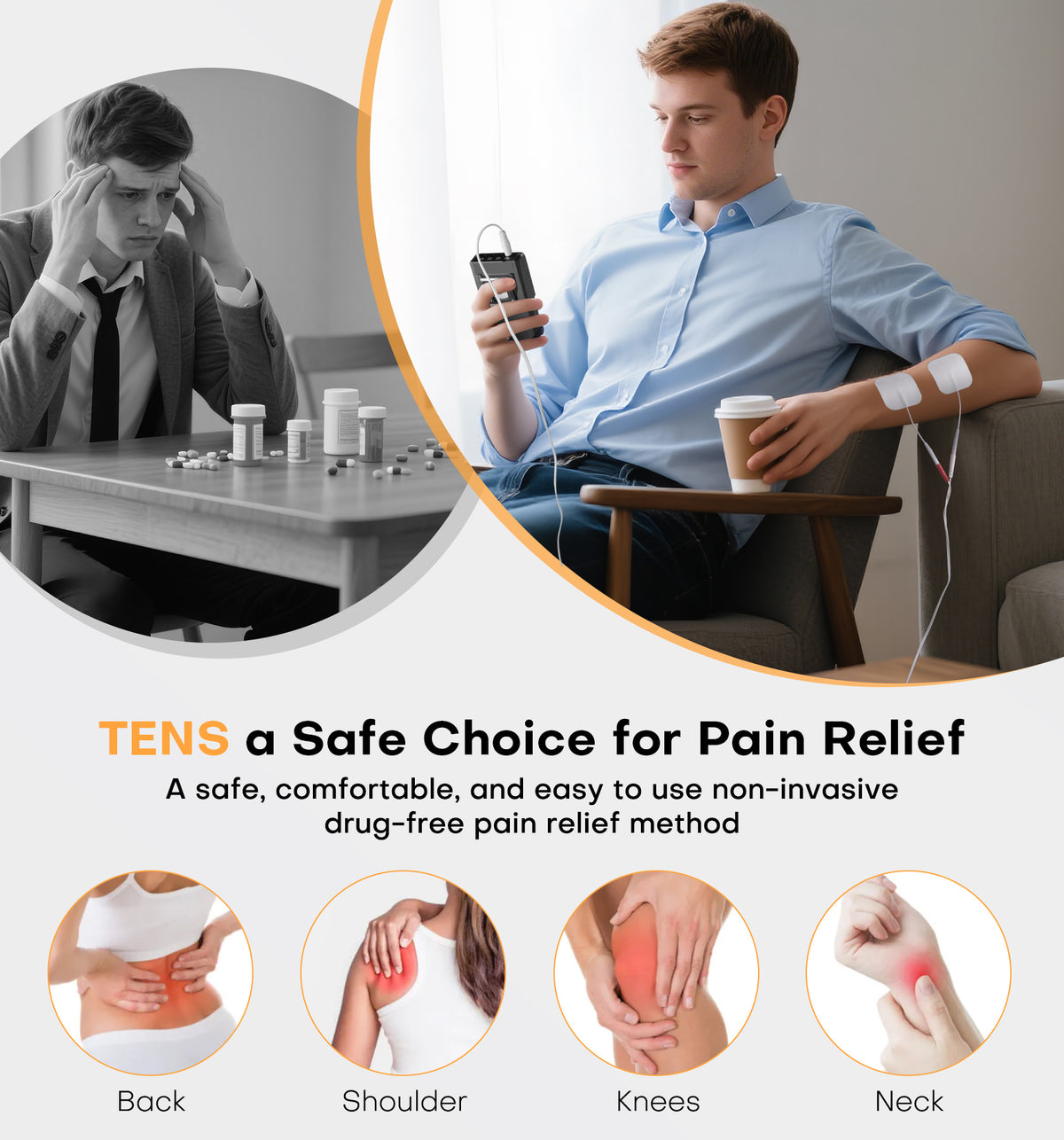 TENS EMS Muscle Stimulator Unit, 48 Modes 4 Outputs with 16 Electrode Pads (2"x2") for Pain Relief in Shoulder, Neck, Back & Sciatica, Electronic Pulse Massager for Physical Therapy