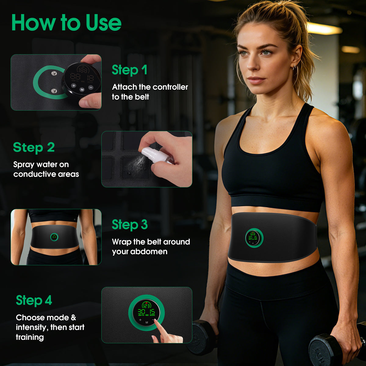 Abs Stimulator Muscle Toner, with Extension Strap, Powered EMS Muscle Stimulator for Home Use, for Muscle Conditioning (Single Belt)