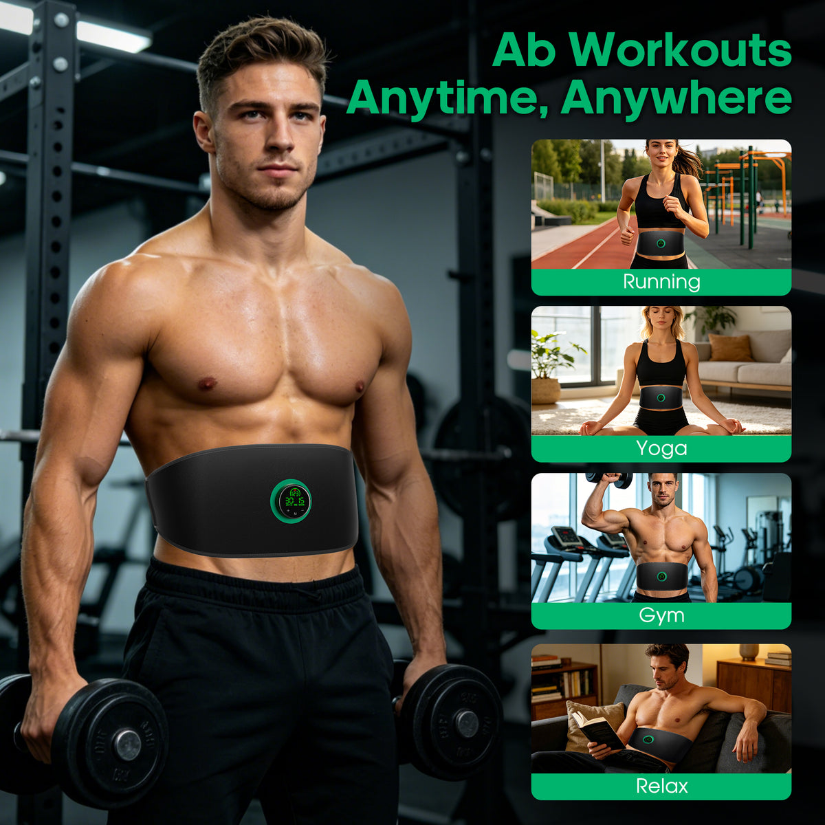 Abs Stimulator Muscle Toner, Powered EMS Muscle Stimulator for Home Use, for Muscle Conditioning (Belts with Armbands)