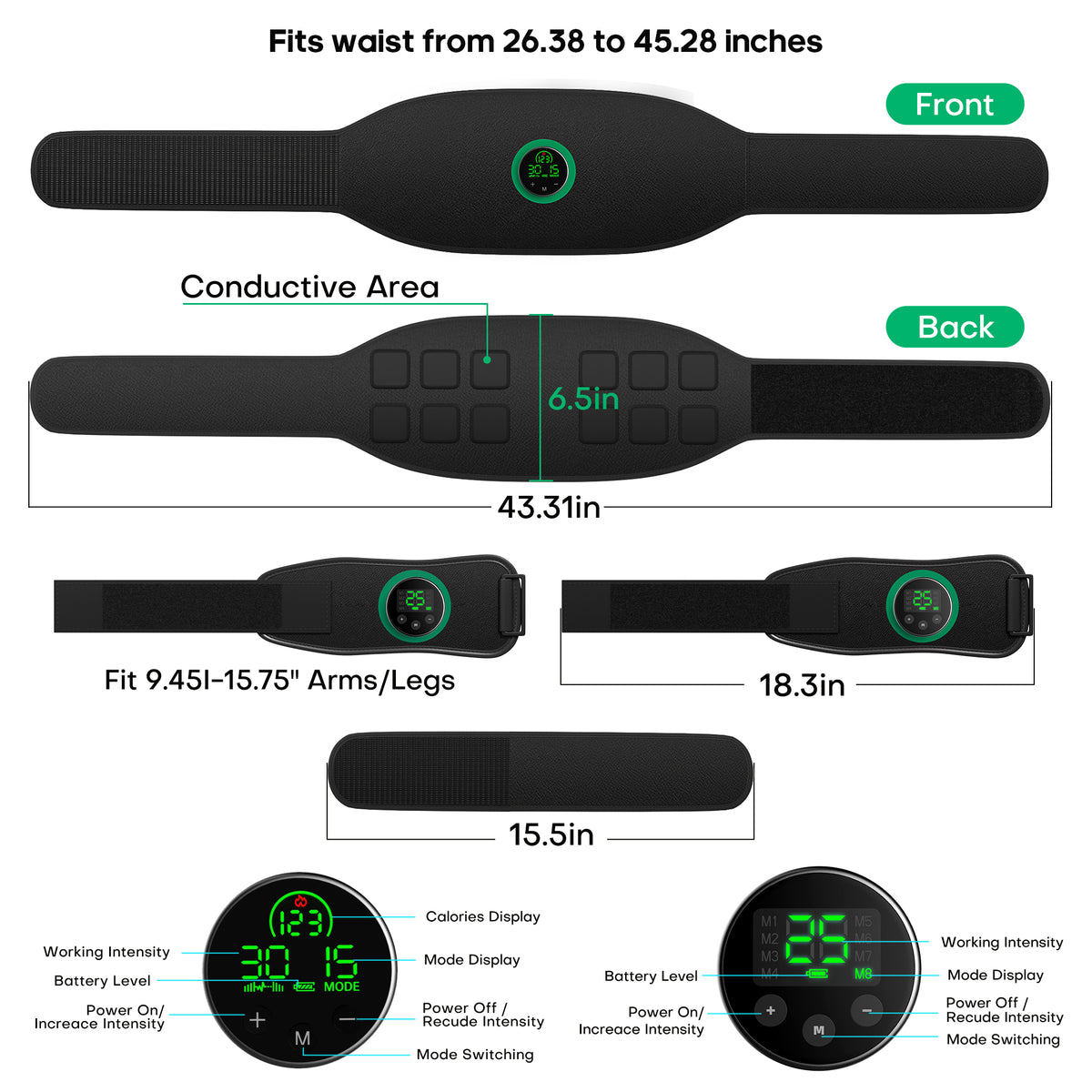 Abs Stimulator Muscle Toner, Powered EMS Muscle Stimulator for Home Use, for Muscle Conditioning (Belts with Armbands)
