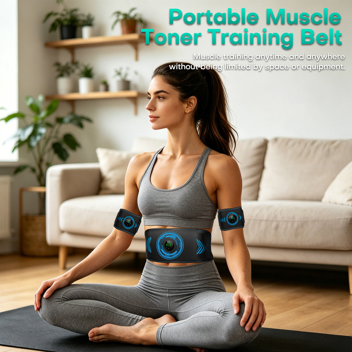 Abs Stimulator Muscle Toner, Powered EMS Muscle Stimulator for Home Use, for Muscle Conditioning (Belts with Armbands)