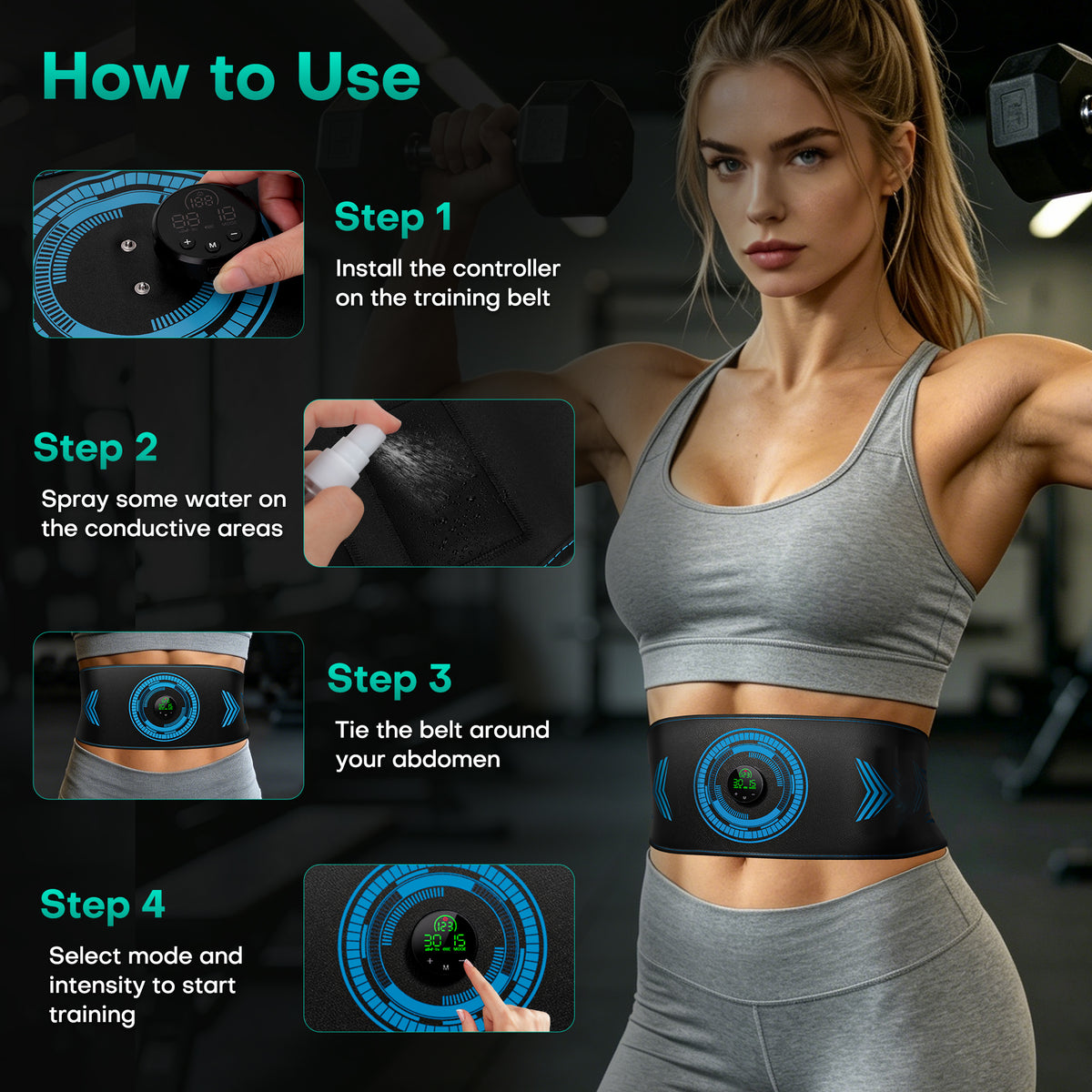 Abs Stimulator Muscle Toner, Powered EMS Muscle Stimulator for Home Use, for Muscle Conditioning (Belts with Armbands)