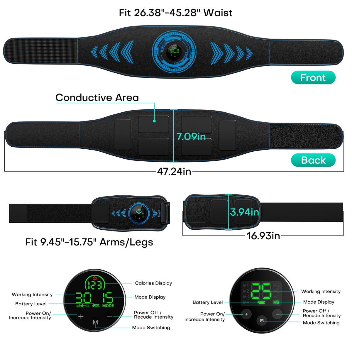 Abs Stimulator Muscle Toner, Powered EMS Muscle Stimulator for Home Use, for Muscle Conditioning (Belts with Armbands)