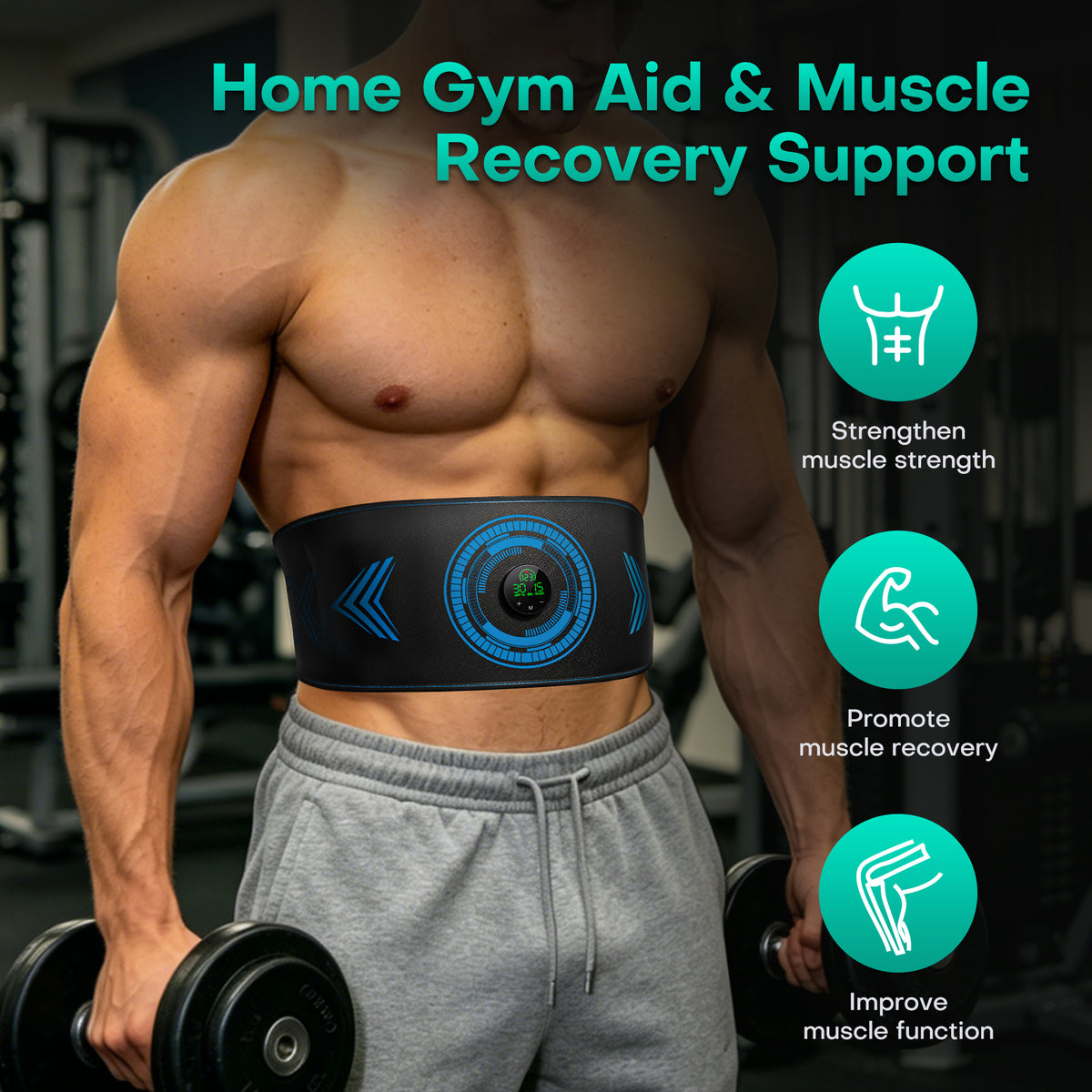 Abs Stimulator Muscle Toner, Powered EMS Muscle Stimulator for Home Use, for Muscle Conditioning (Single Belt)
